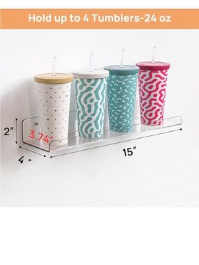 Clear Acrylic Wall Shelf for 4 Tumblers - 15"